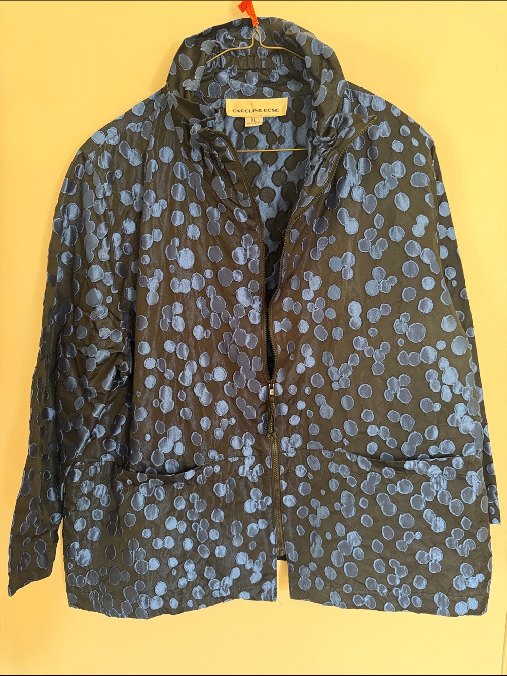 Caroline Rose XL Blue & Black Abstract Dot Jacquard Zip Jacket